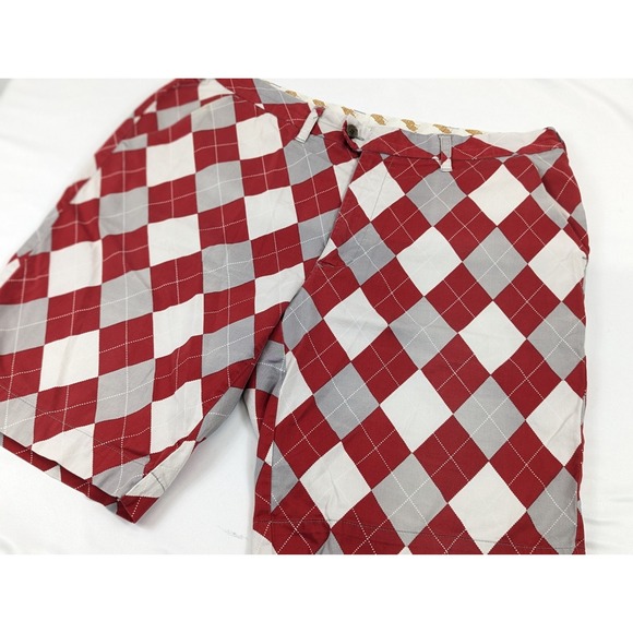 LoudMouth Golf Shorts‎ Diamond Argyle Geometric Mens 38x10 Red White Stretch - Picture 1 of 7